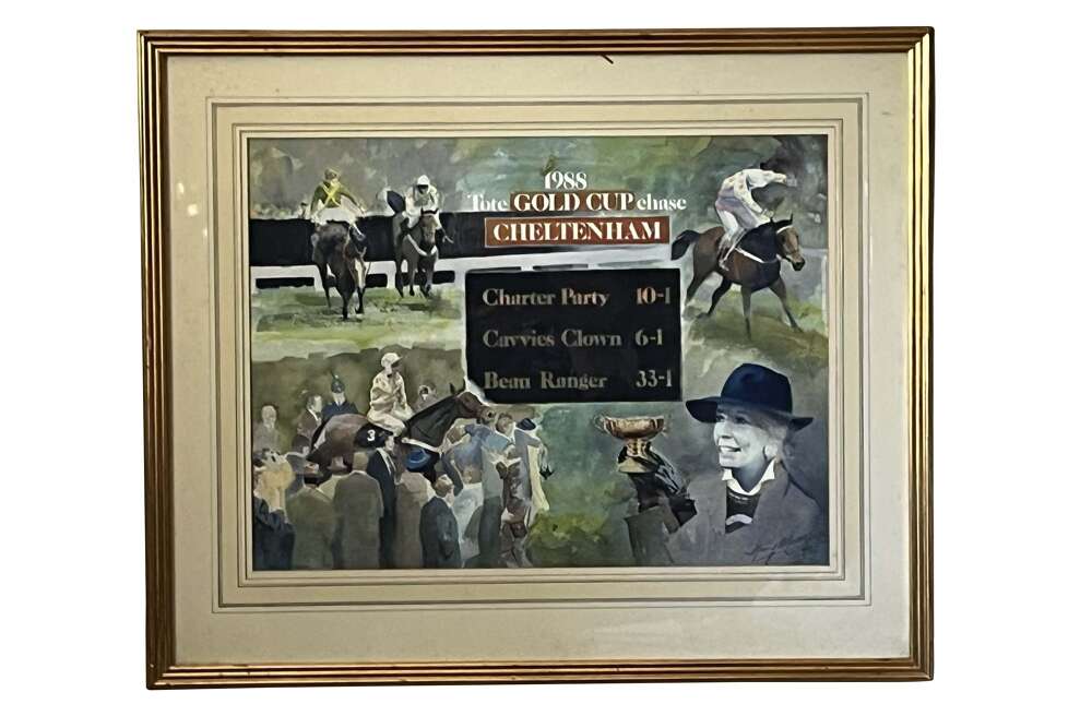 Watercolour Of The 1988 Cheltenham Tote Cup Chase By Harry Matthew
