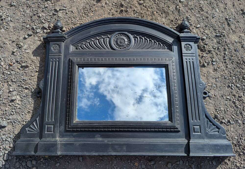 M2372 A RECLAIMED VICTORIAN CAST IRON OVERMANTEL MIRROR