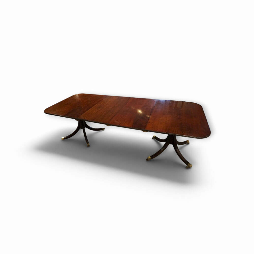 Georgian Style Mahogany Twin Pillar Antique Dining Table With Leaves