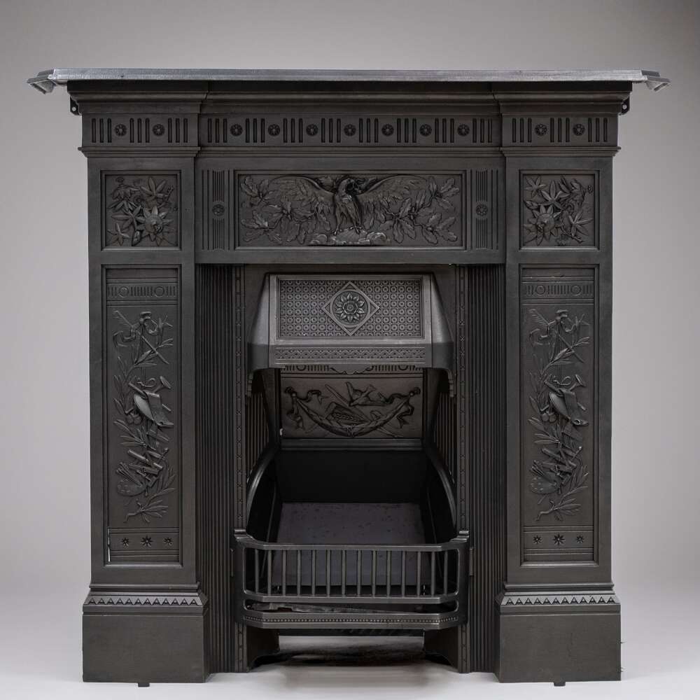 Antique Victorian Cast Iron Combination Fireplace With Eagle Motif