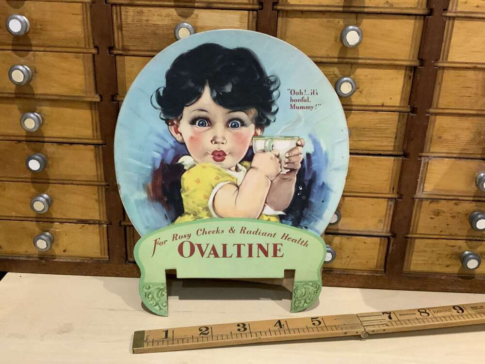 Ovaltine cocoa Advertising Card Topper Sign c1920s