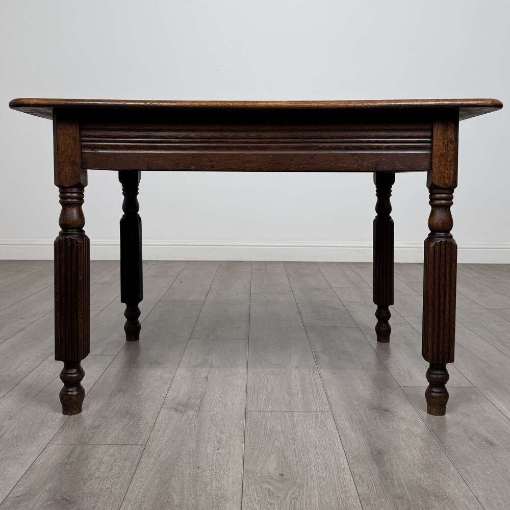 Antique Edwardian Oak Writing Table | Turned Legs | Af-6553