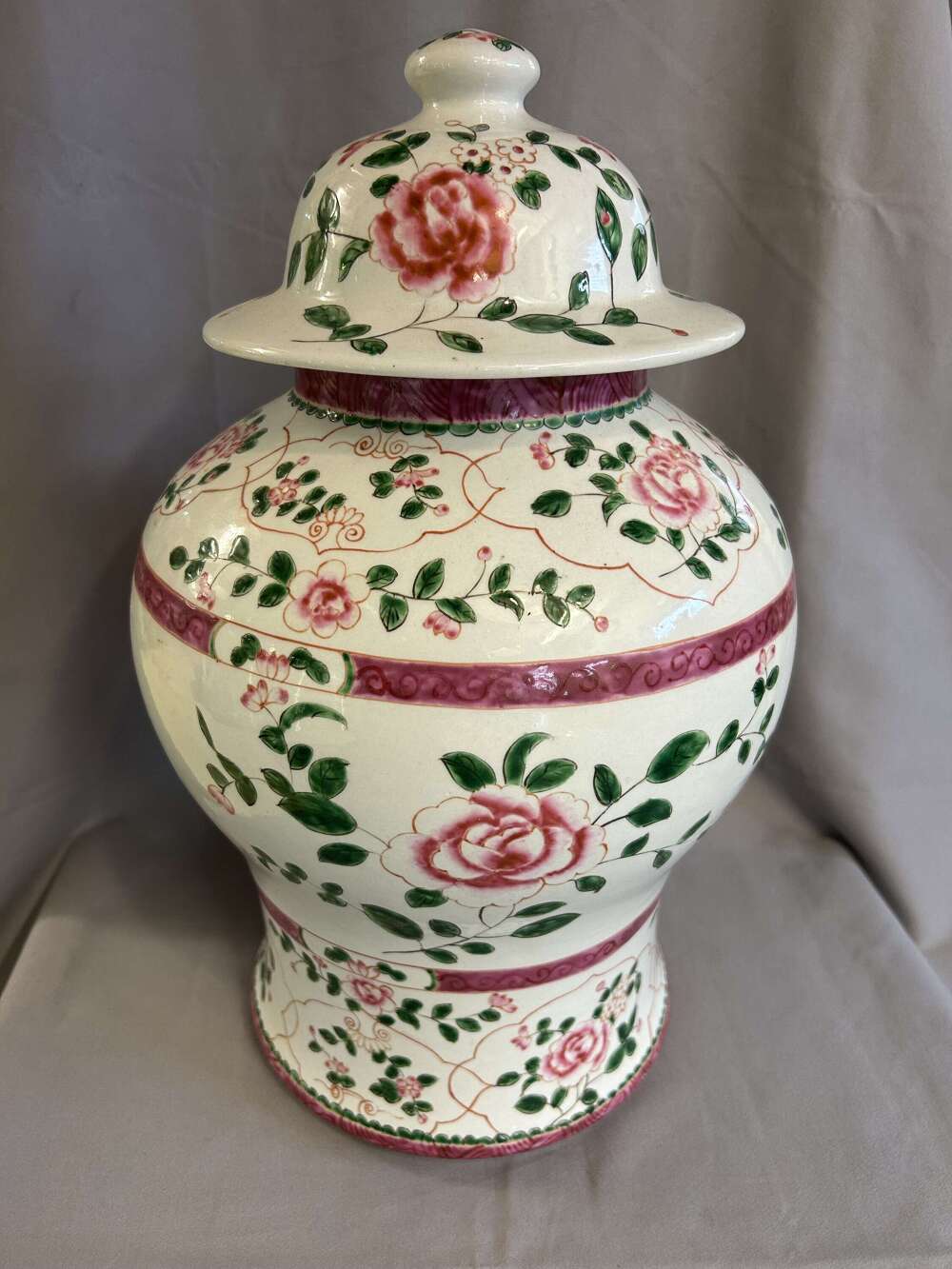 Large 'Altfield' Pink & White Ginger Jar