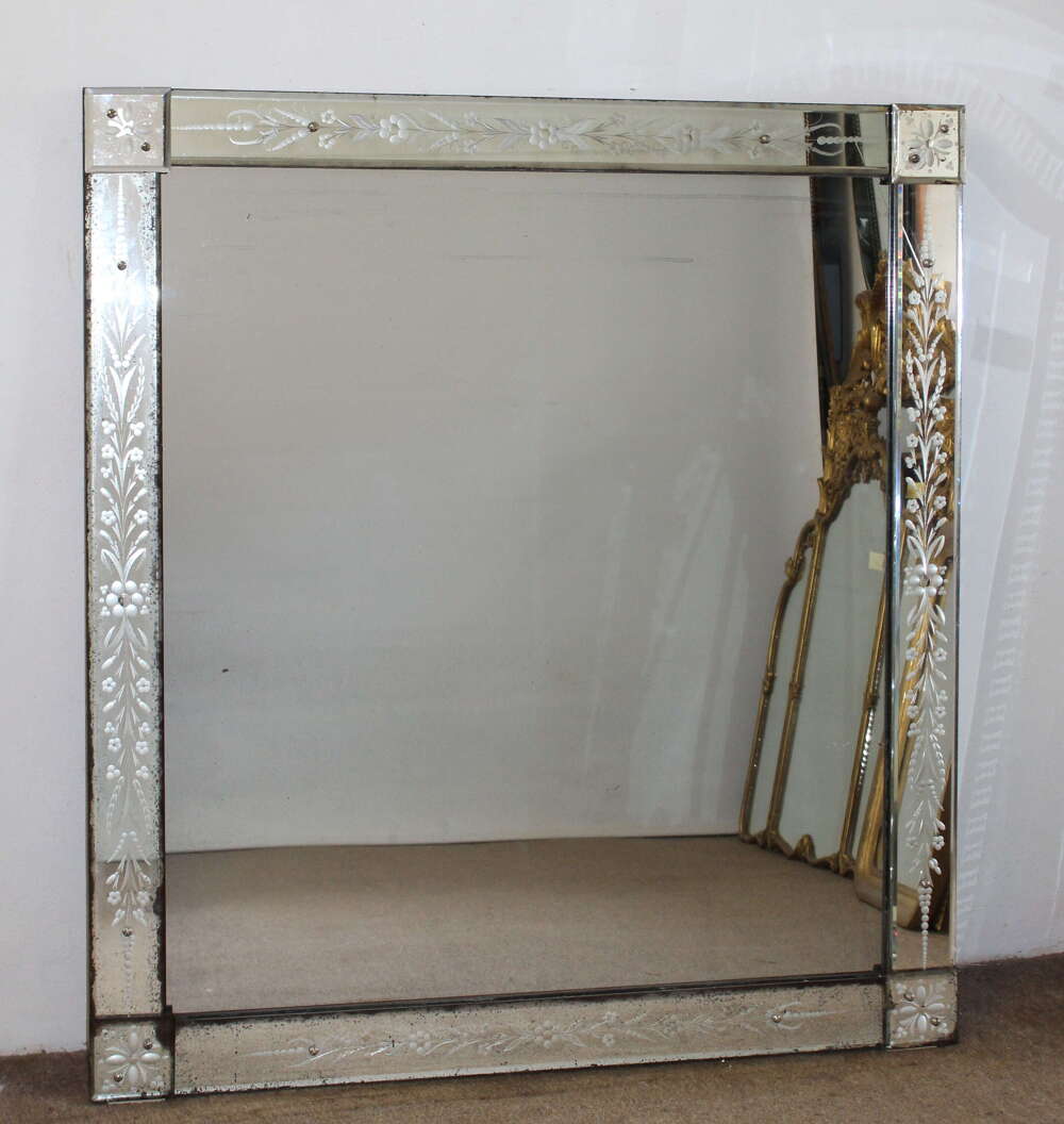 Antique near-square Venetian mirror