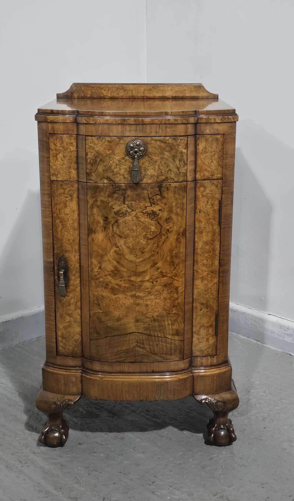 Small Burr Walnut Queen Anne Side Cabinet