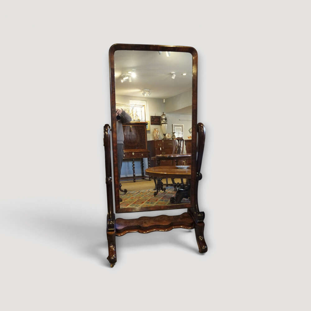 Victorian Mahogany Cheval Antique Mirror With Brass Candle Sconces