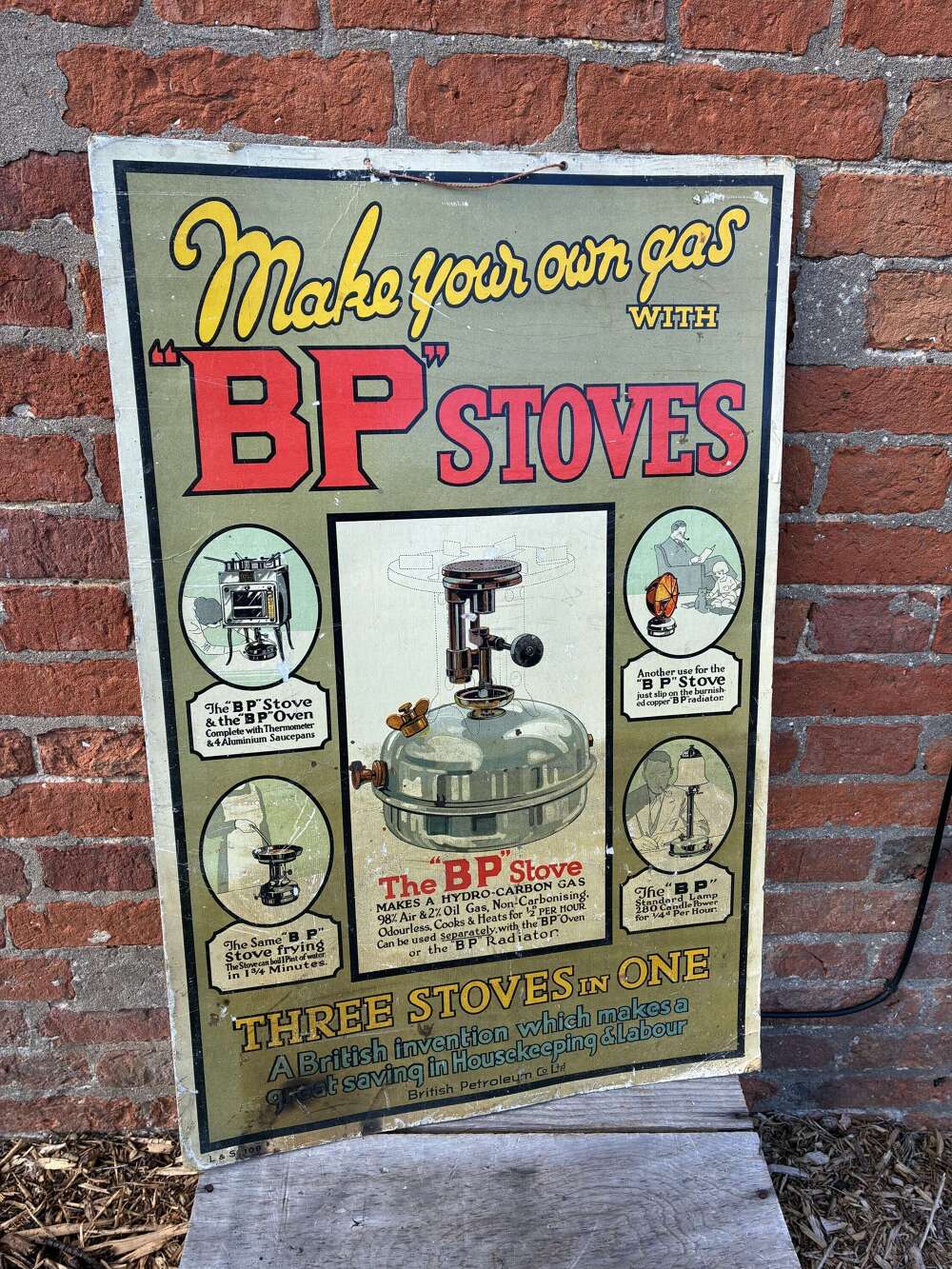 Early rare &ldquo;BP&rdquo; stoves advertising Showcard
