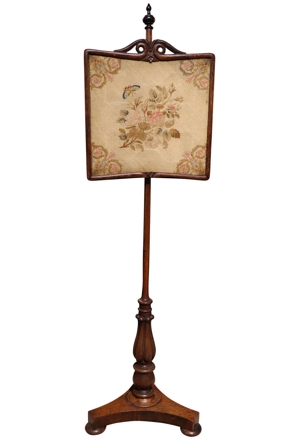 Regency Rosewood Pole Screen with Needlework Face Screen, Circa 1820