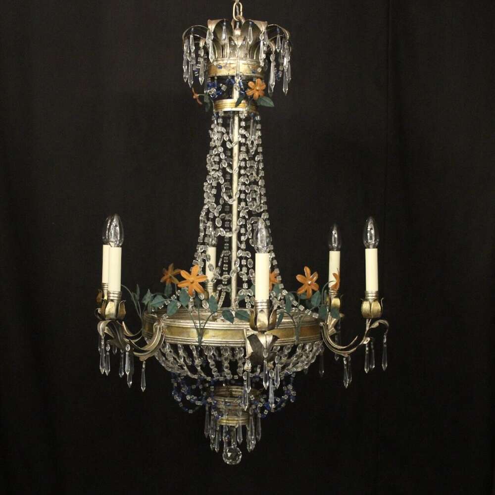 French Silver Gilded Tent & Waterfall Chandelier