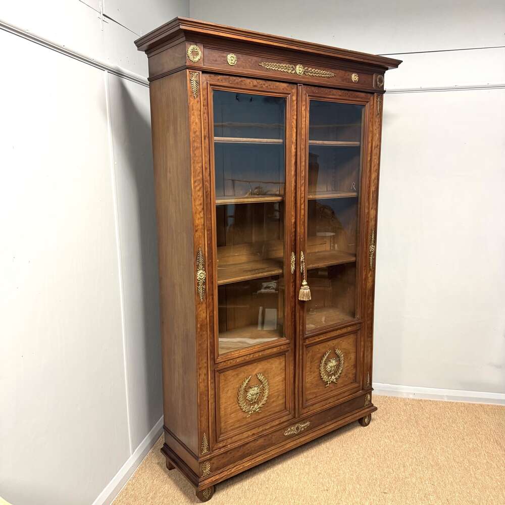 French Empire Glazed Adjustable Antique Bookcase