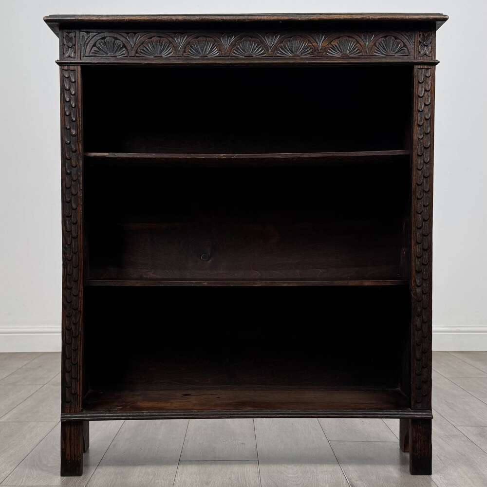 Antique Victorian Carved Oak Open Bookcase | Adjustable Shelves | Af-6595