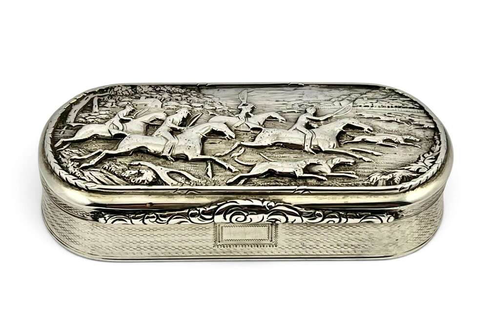 George IV large antique silver table snuff box, London 1828