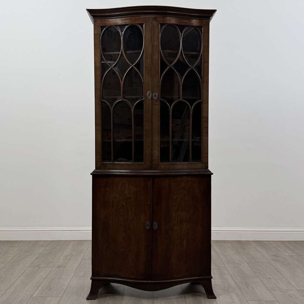 Antique Georgian Mahogany Bookcase | Serpentine With Astragal Glazing | Af-6654