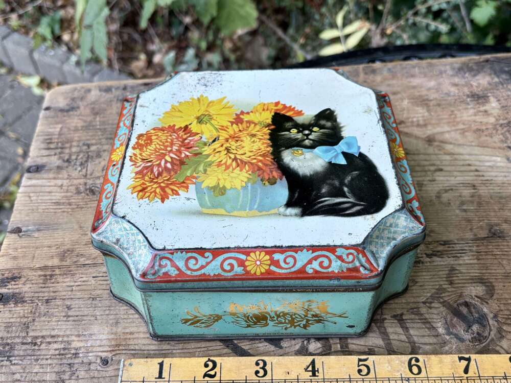 Blue Bird Toffee Black Cat Image Toffee Tin c1950s