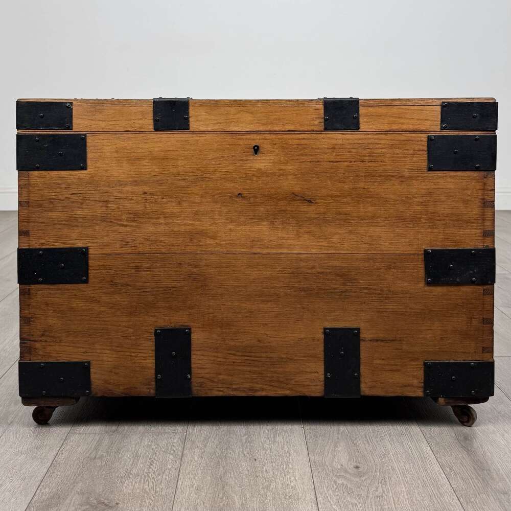 Antique Victorian Metal Bound Oak Chest | On Castors | Af-6617