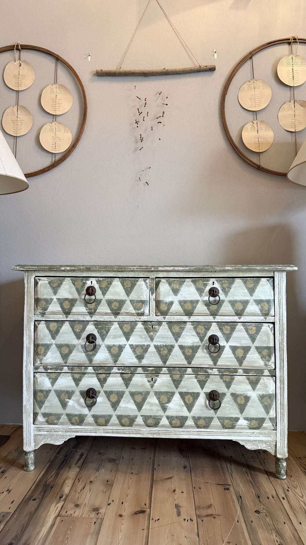 Hand-Painted Olive Triangle Chest of Drawers