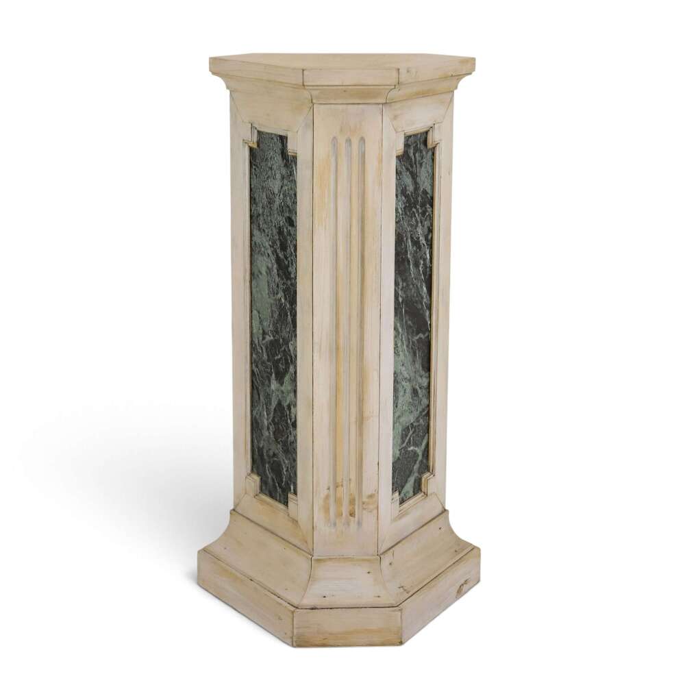 Italian Bleached Beech & Verdi Alpi Marble Pedestal &mdash; 1960s