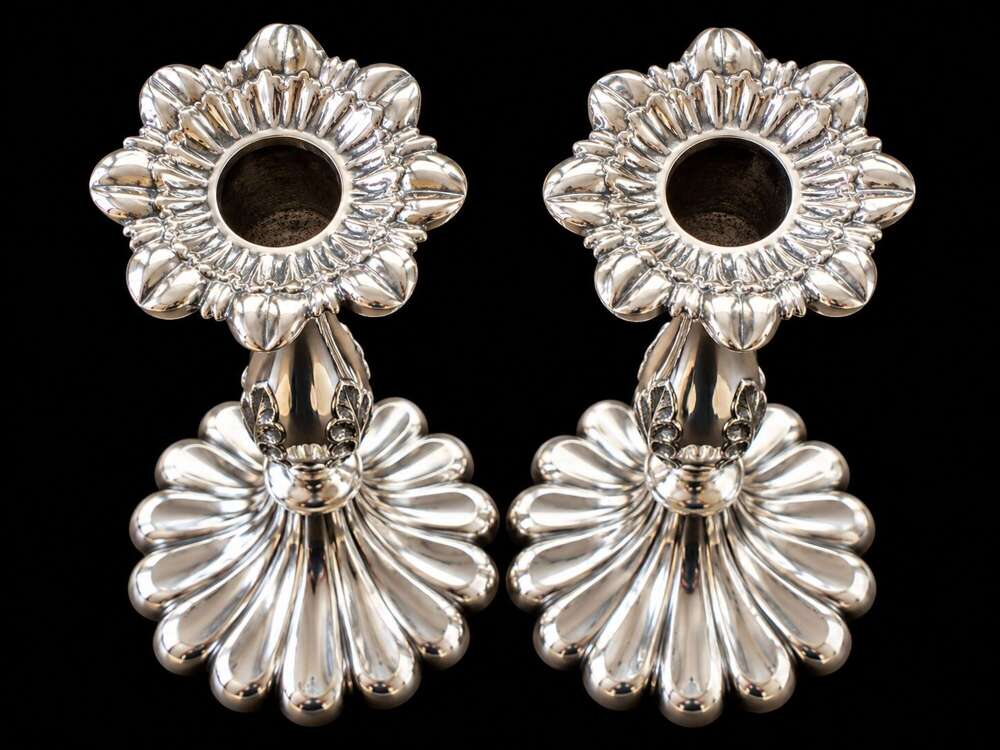 Antique Silver Plated Petal Base Candlesticks