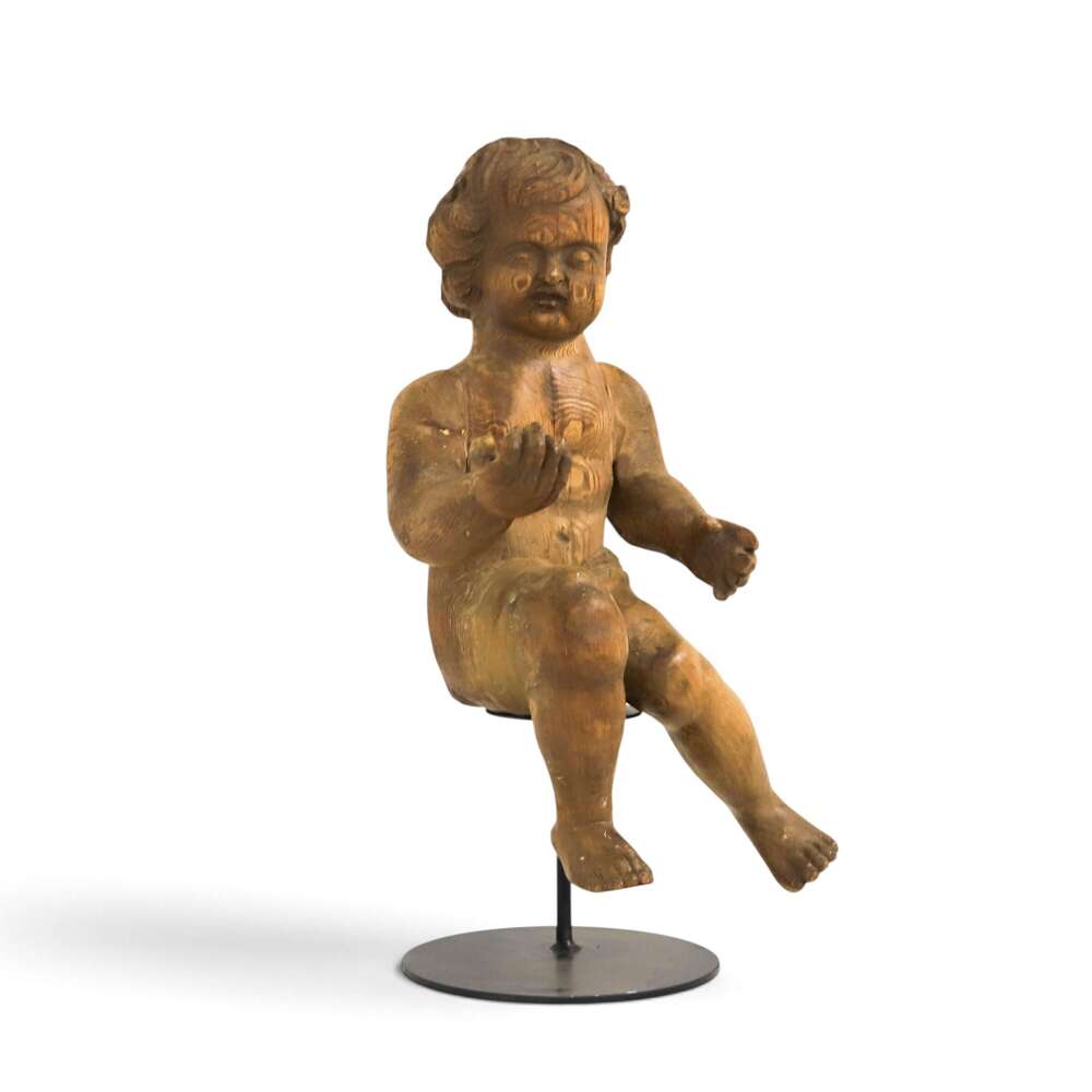 18th Century Italian Carved Putto Cherub on Later Metal Stand