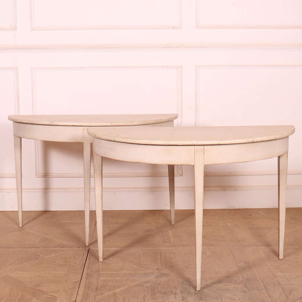 Pair of Painted Demi Lune Console Tables