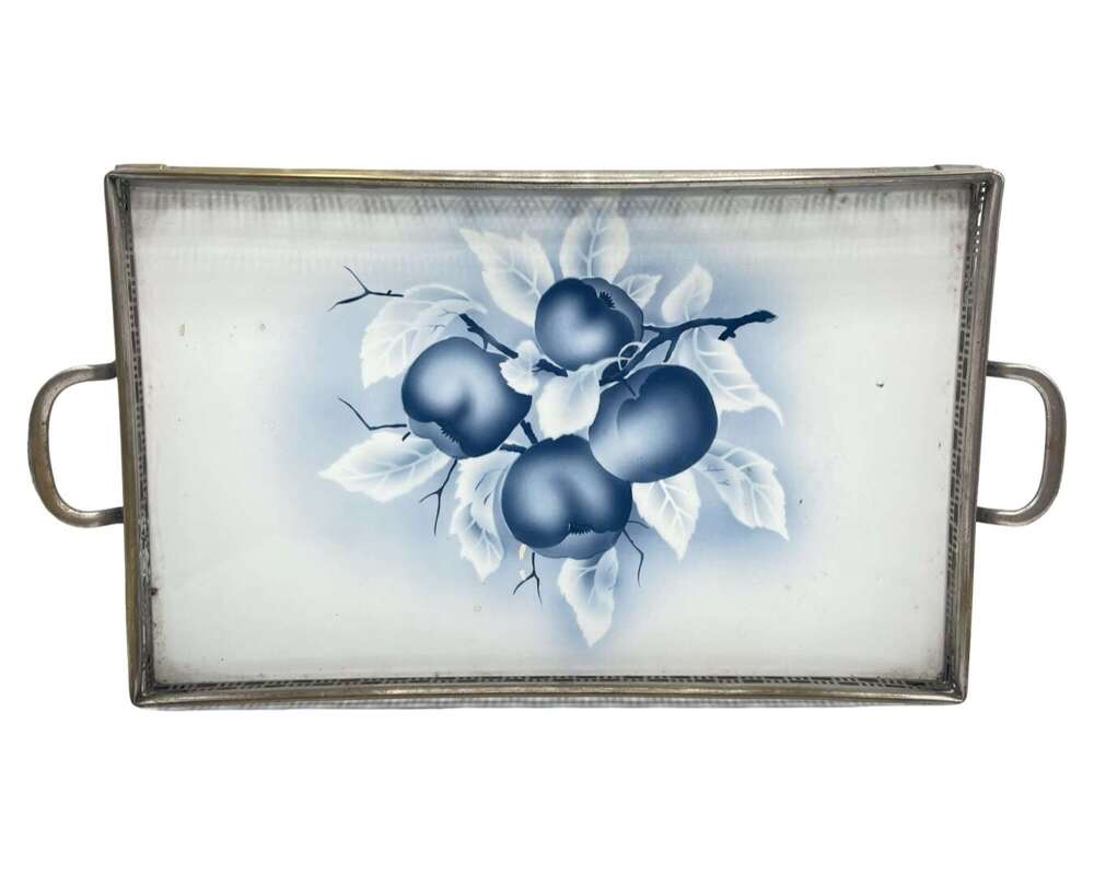 Antique Silver Plated & Apple Porcelain Tray By Max Dannhorn AG, Villeroy & Boch