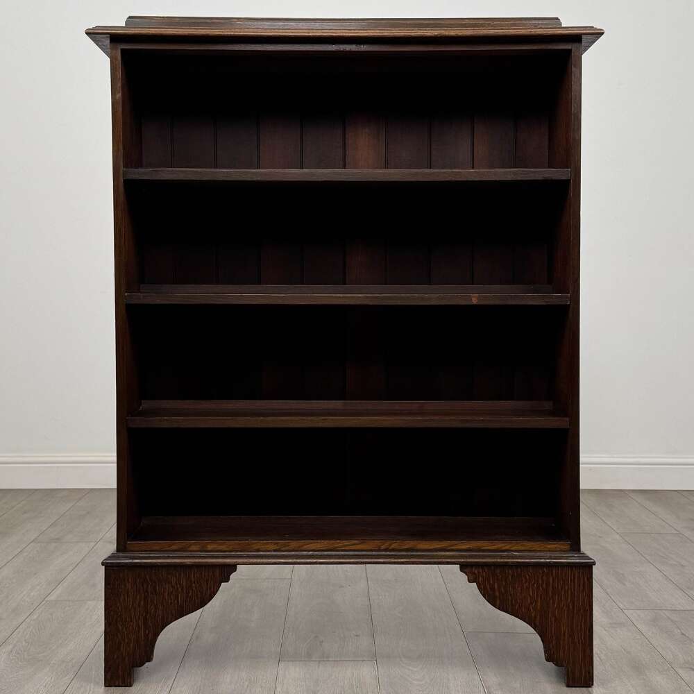Antique Edwardian Oak Open Bookcase | Raised Gallery | Af-6639