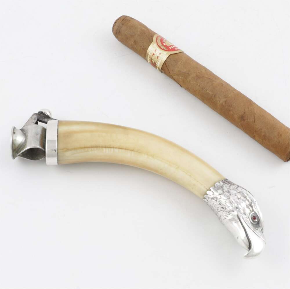 Antique Silver Boar Tusk Cigar Cutter. Eagle Head. George Adam Scheid.