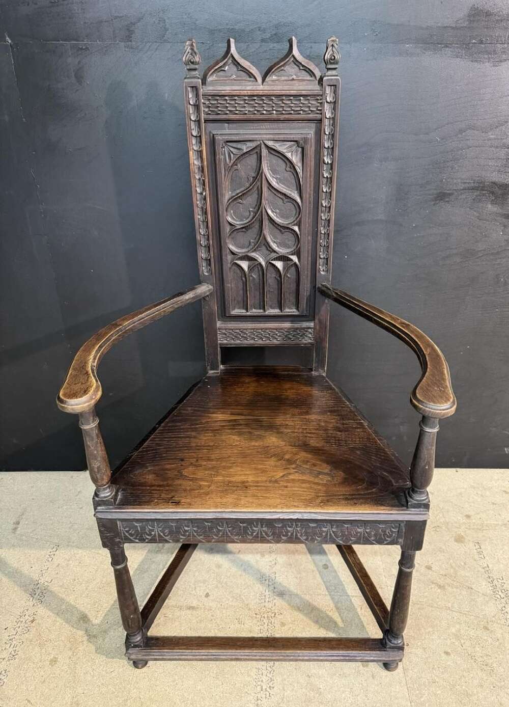 Carved Oak Wainscot Antique Armchair