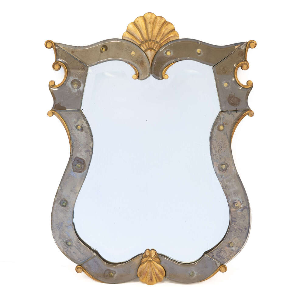 French Serpentine Shaped Glass Frame Mirror