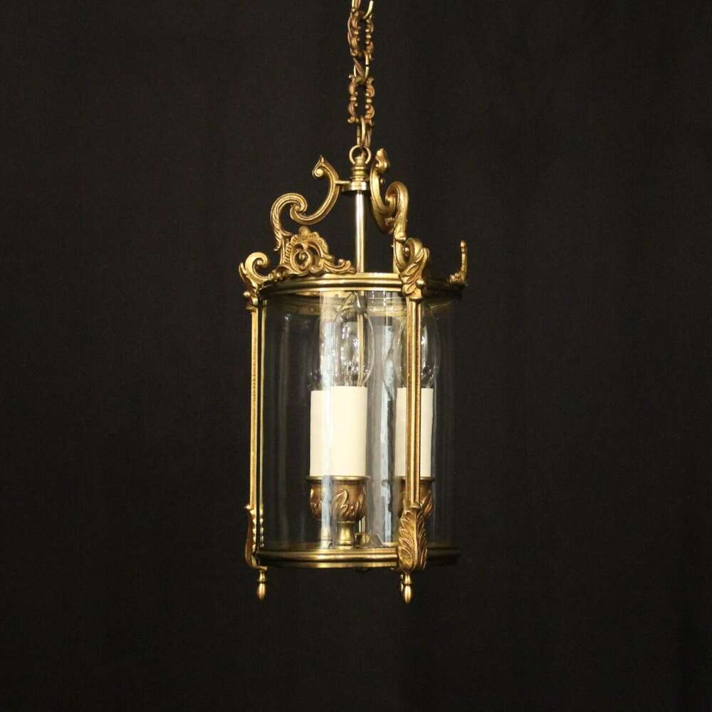 French Gilded Bronze Triple Light Hall Lantern