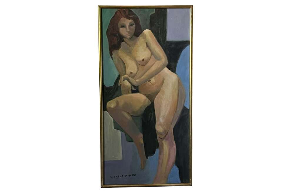 20th Century French Oil Painting ' Seated Nude ' By Paul Clement - Bernede 