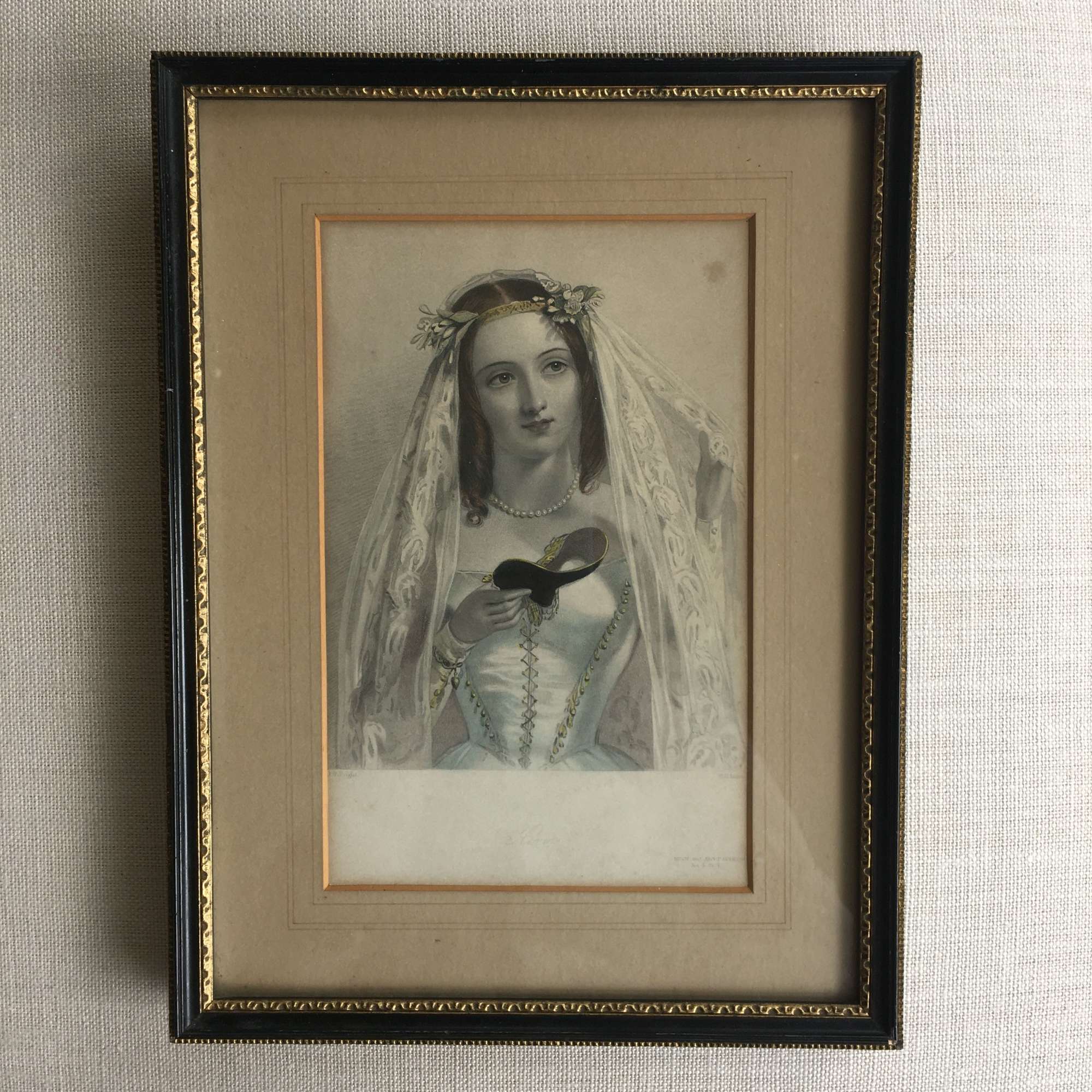 Framed antique print of Hero (Much ado about nothing), original frame