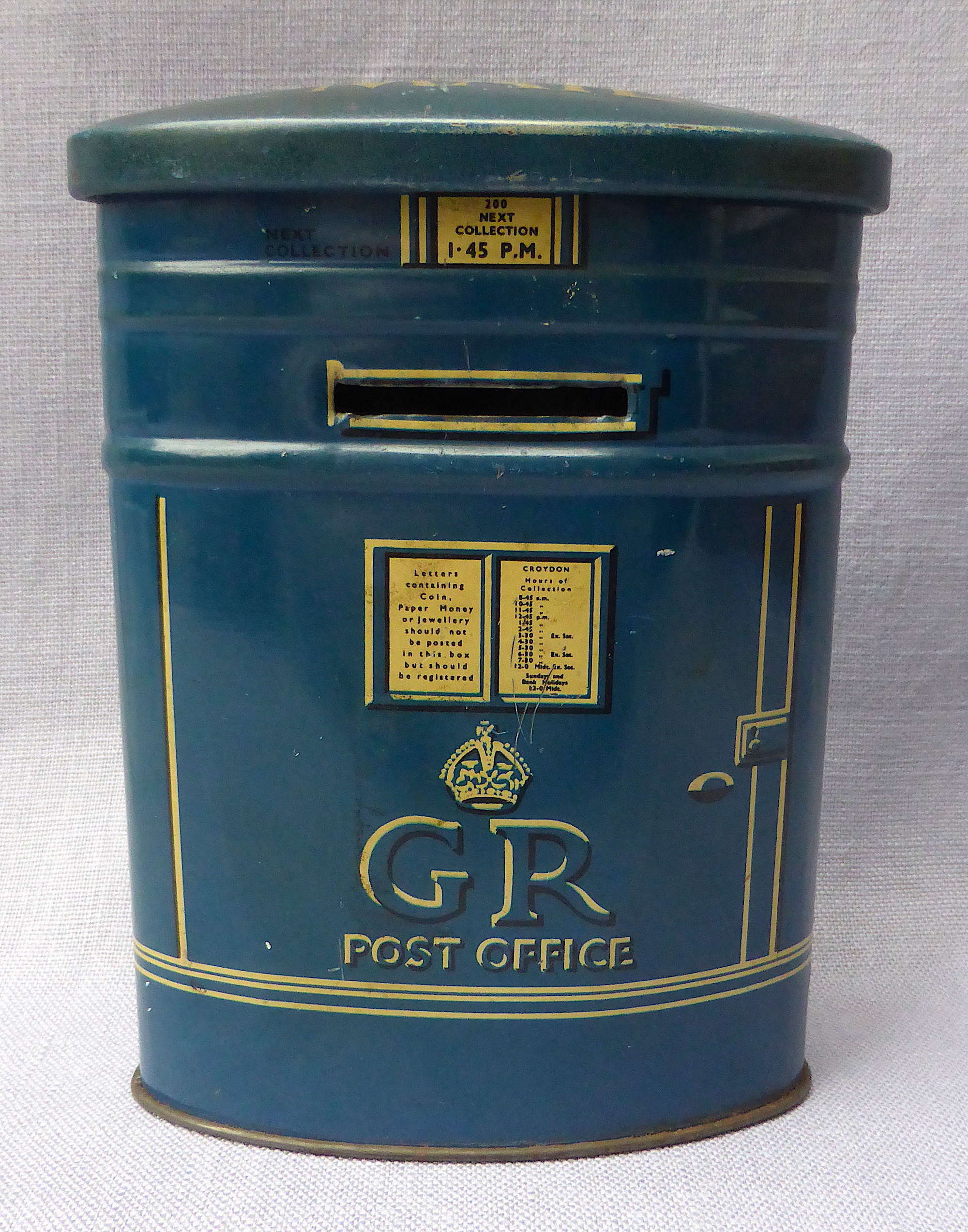 Rare 1930s blue airmail postbox money box