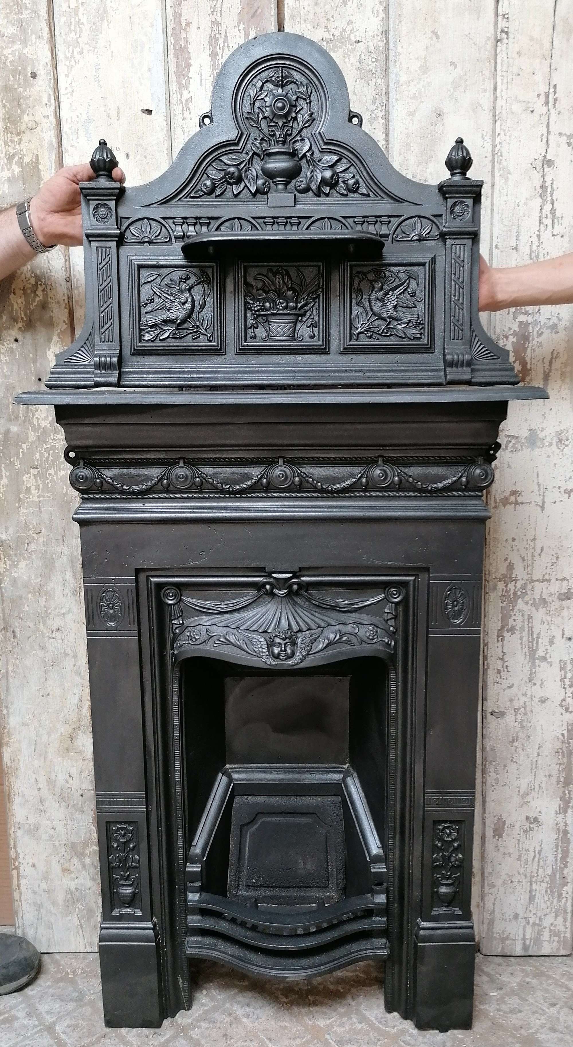 FC0093 A RECLAIMED VICTORIAN CAST IRON COMBINATION FIRE WITH TOP
