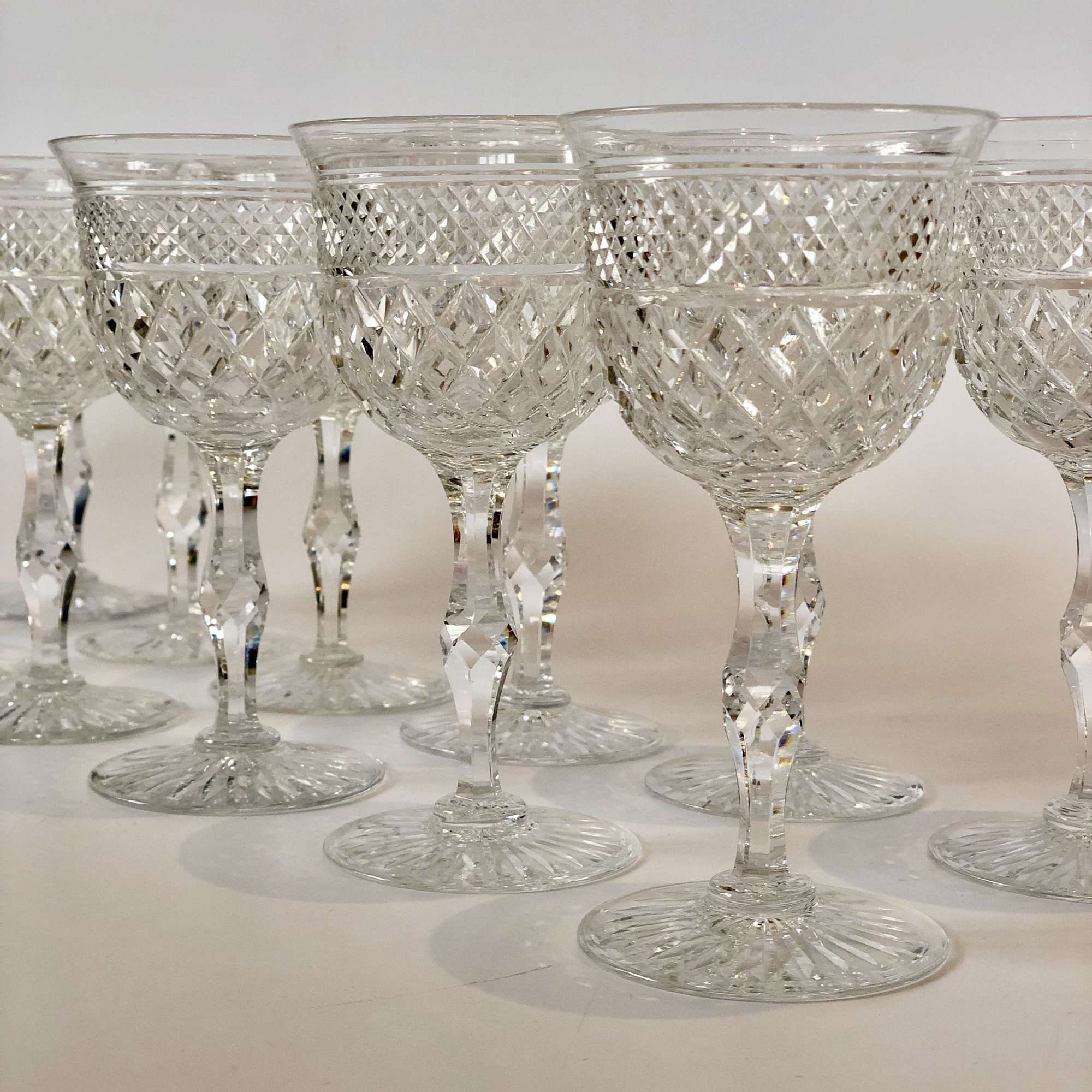 A dozen English crystal wine glasses Circa 1930s by Thomas Webb