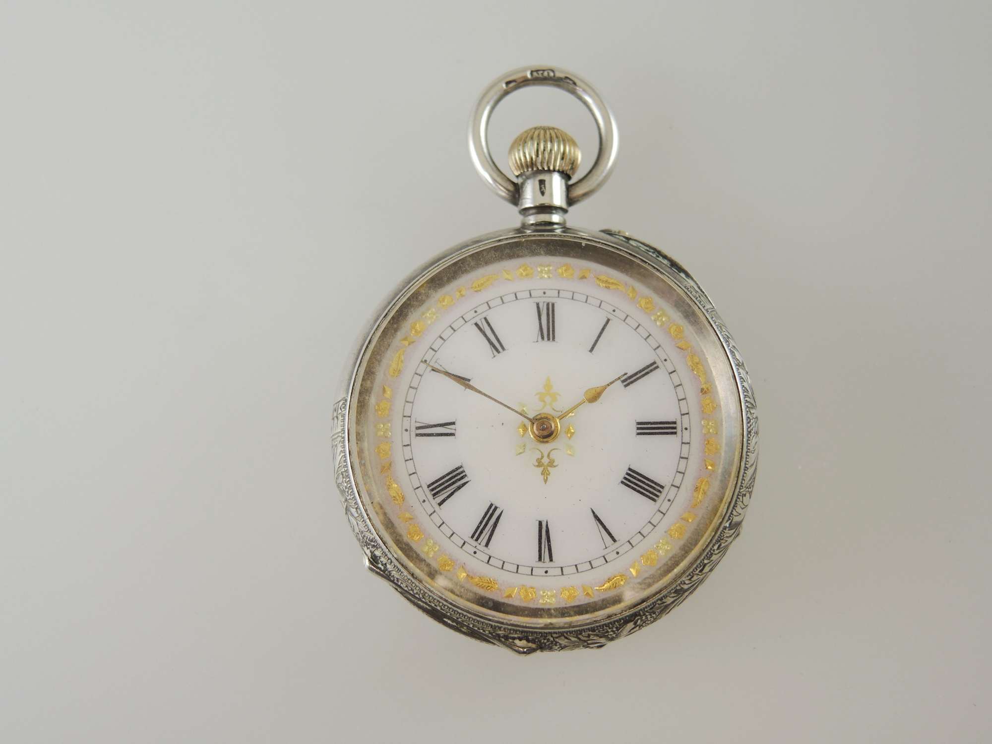 Pretty enamel dial silver cased Ladies Fob watch c1890