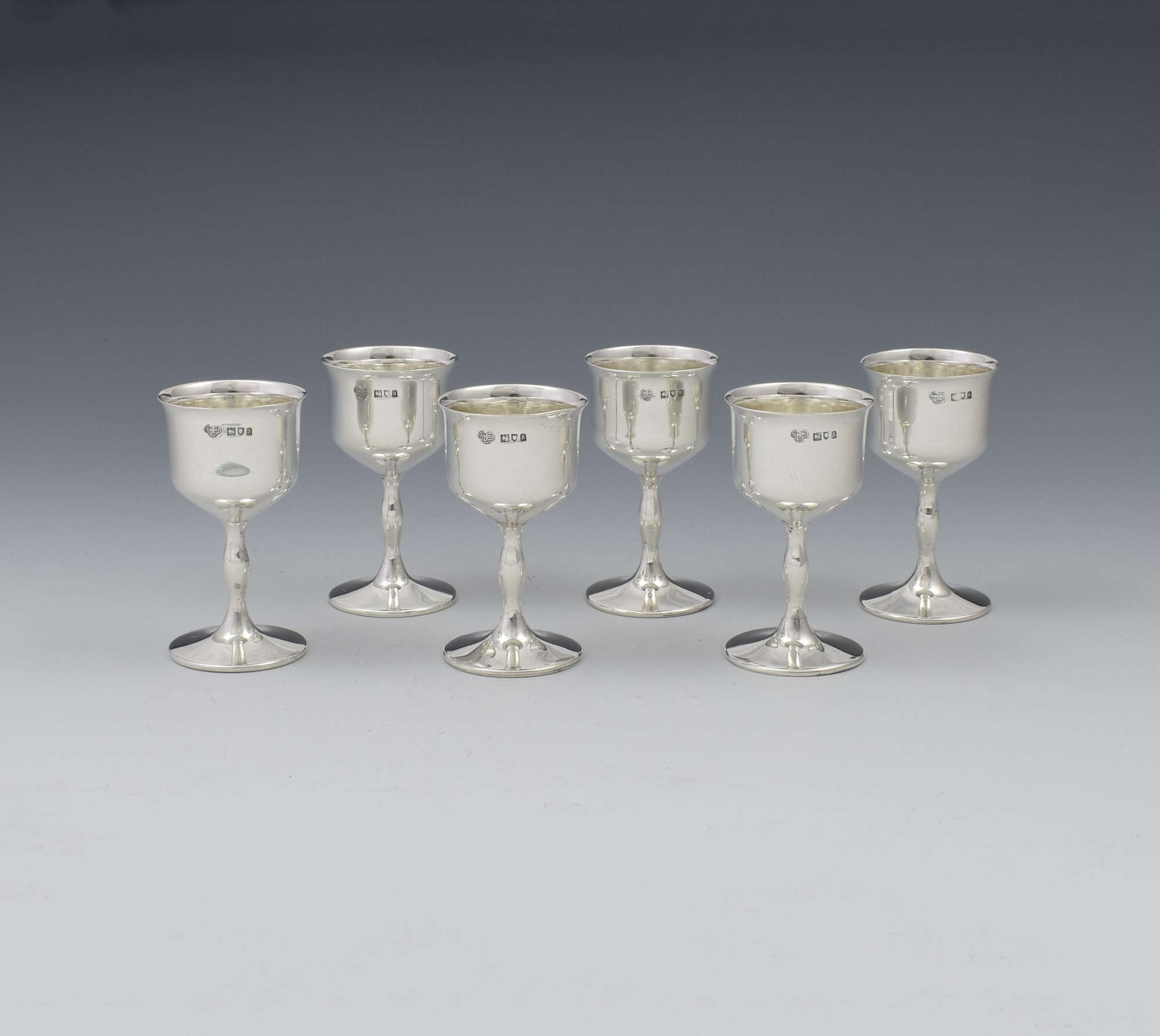Set Of 6 George V Silver Goblet Spirit Measures / Tot Cups