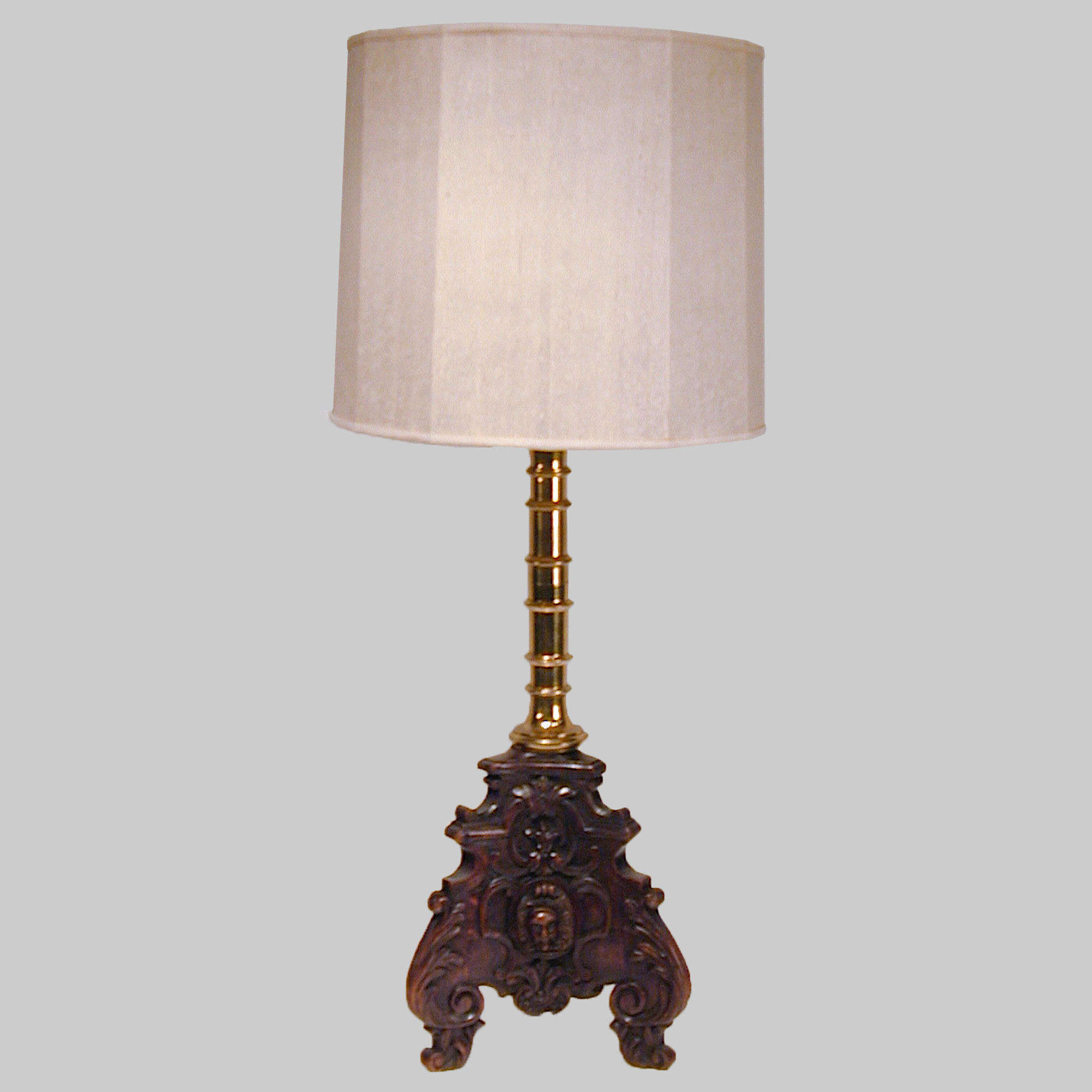 Oak and brass table lamp