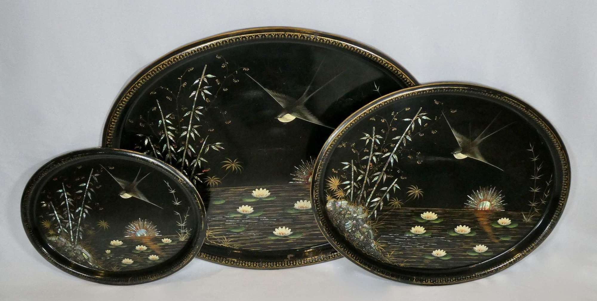 Set of 3 19th century tole trays