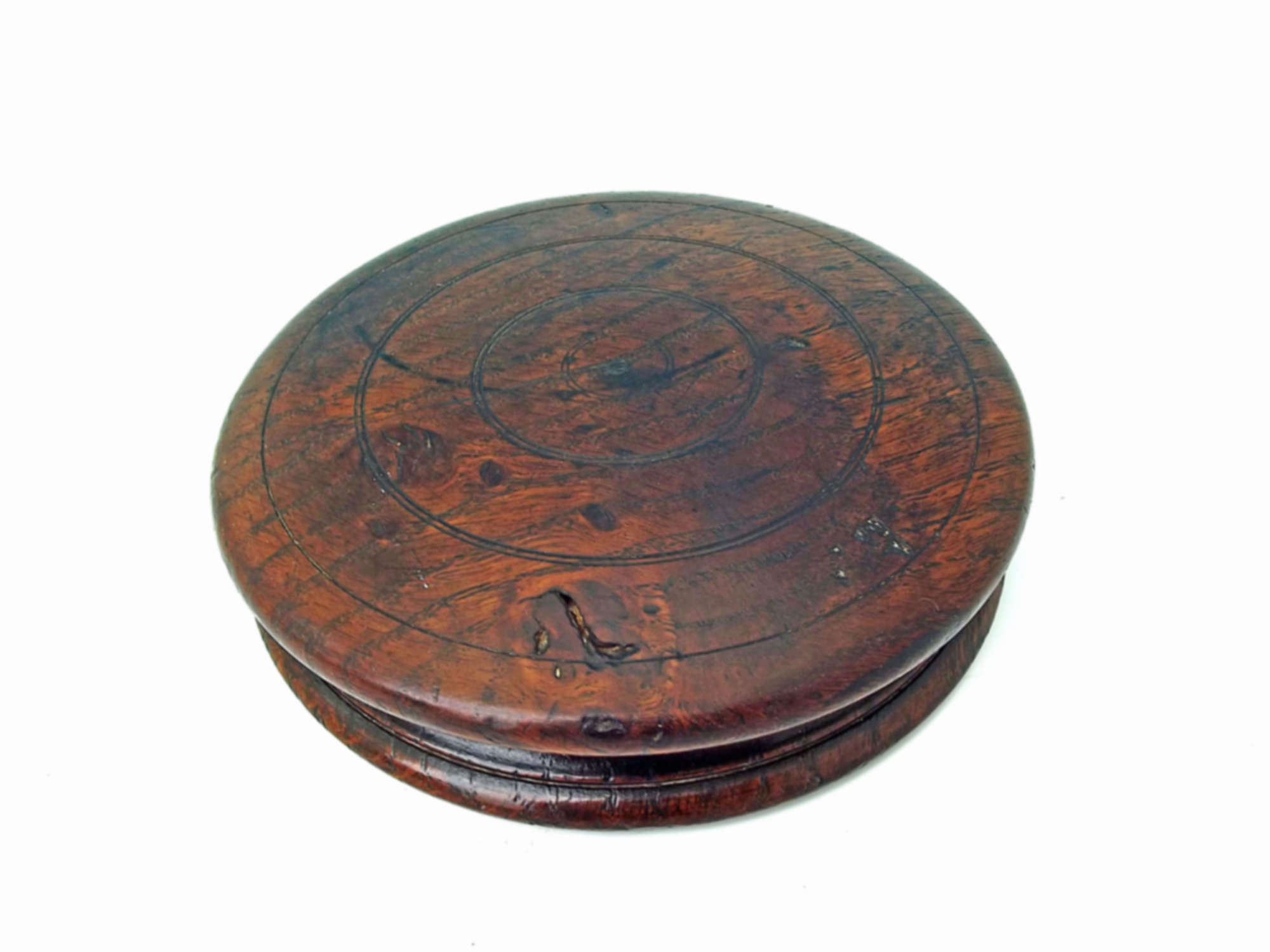 Antique 19thc Large Treen Turned Oak Box For Coasters.  English. C1840