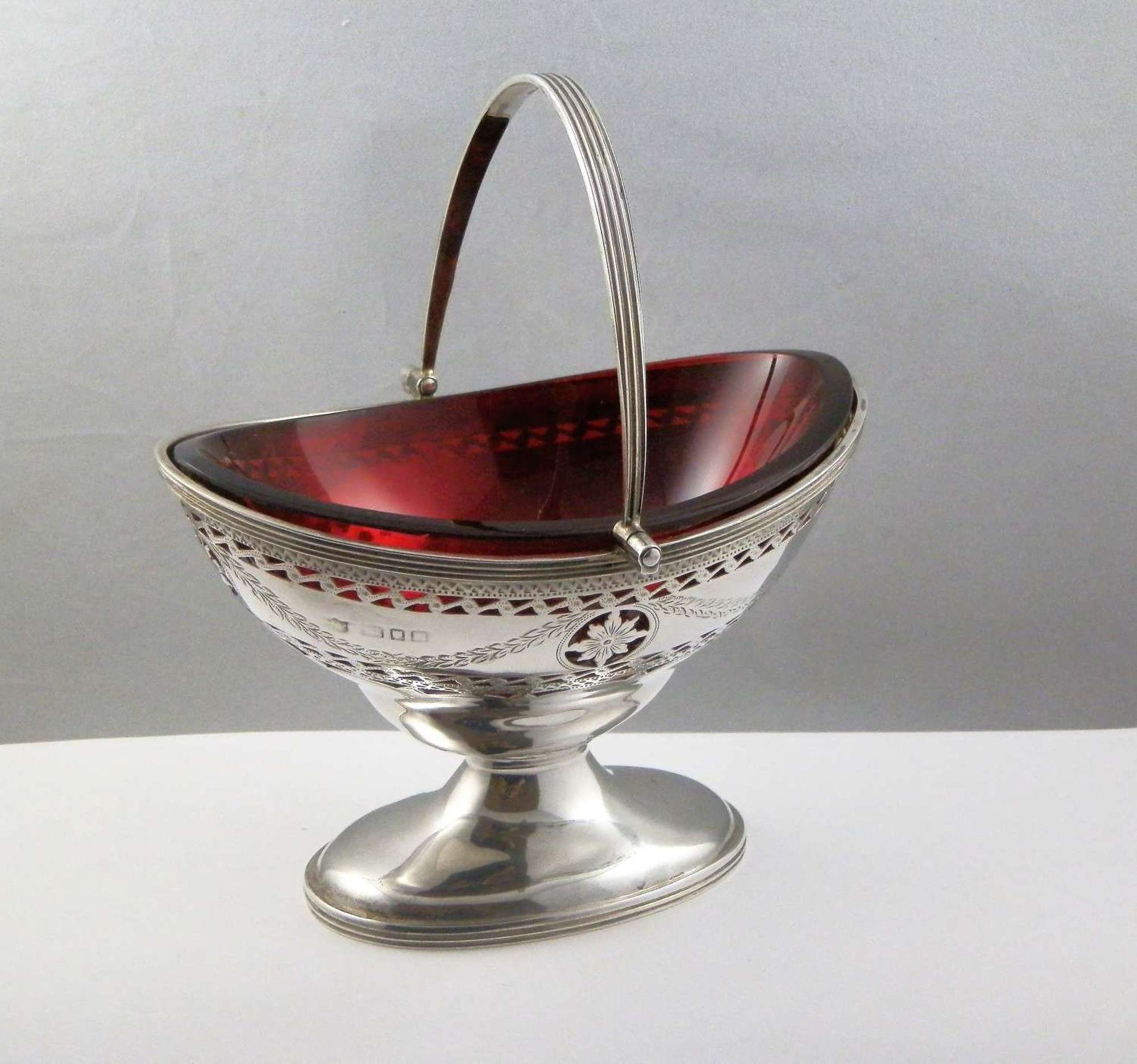 Victorian silver and cranberry glass bowl, London 1898