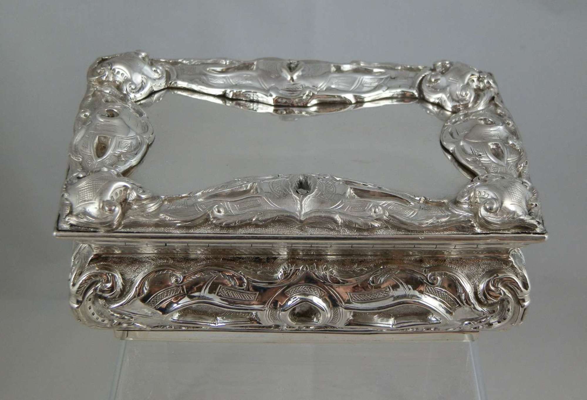 A very large Victorian silver table snuff box by Aston & Son 1858