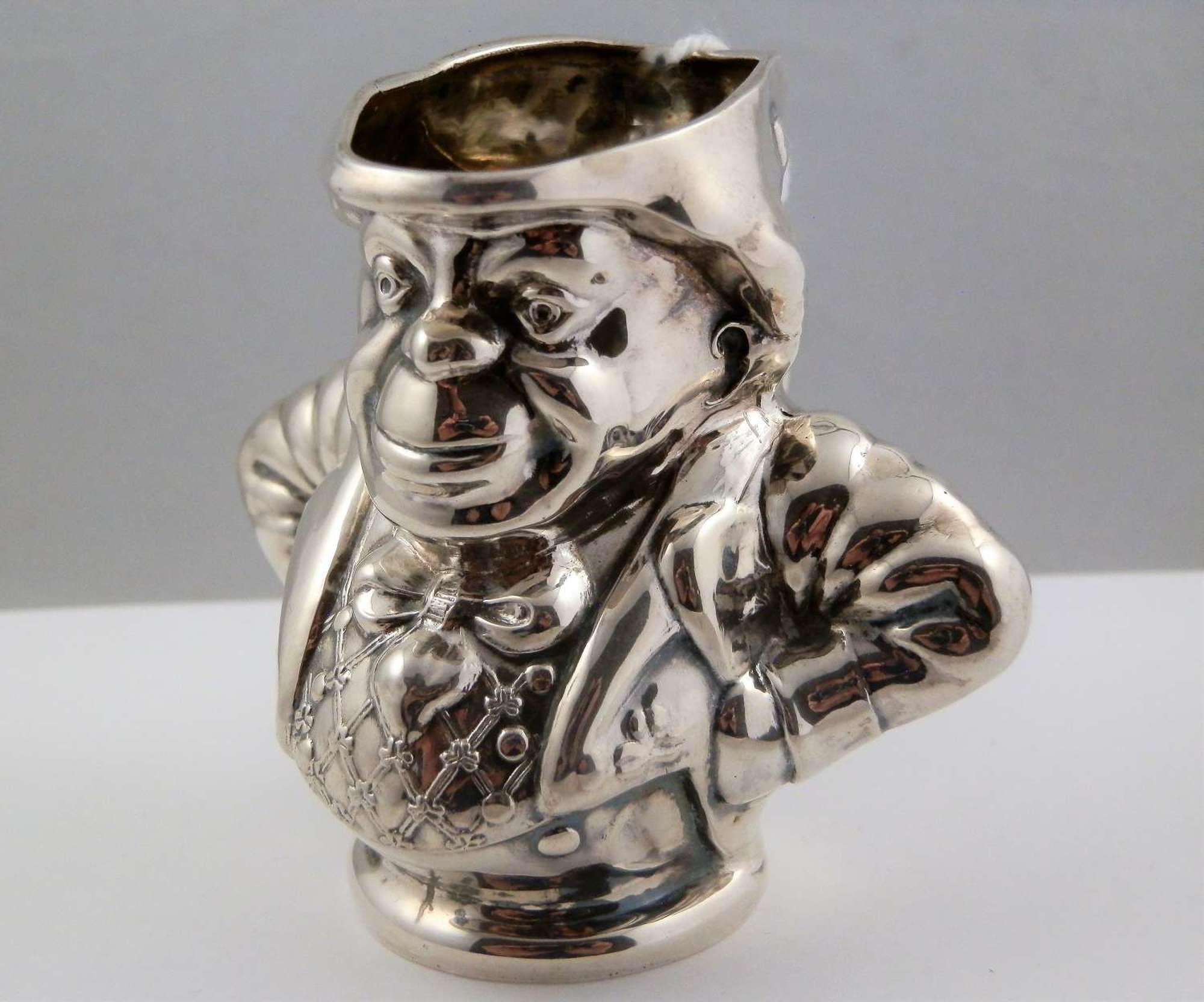 Edwardian silver Irish toby jug, Birmingham 1906.