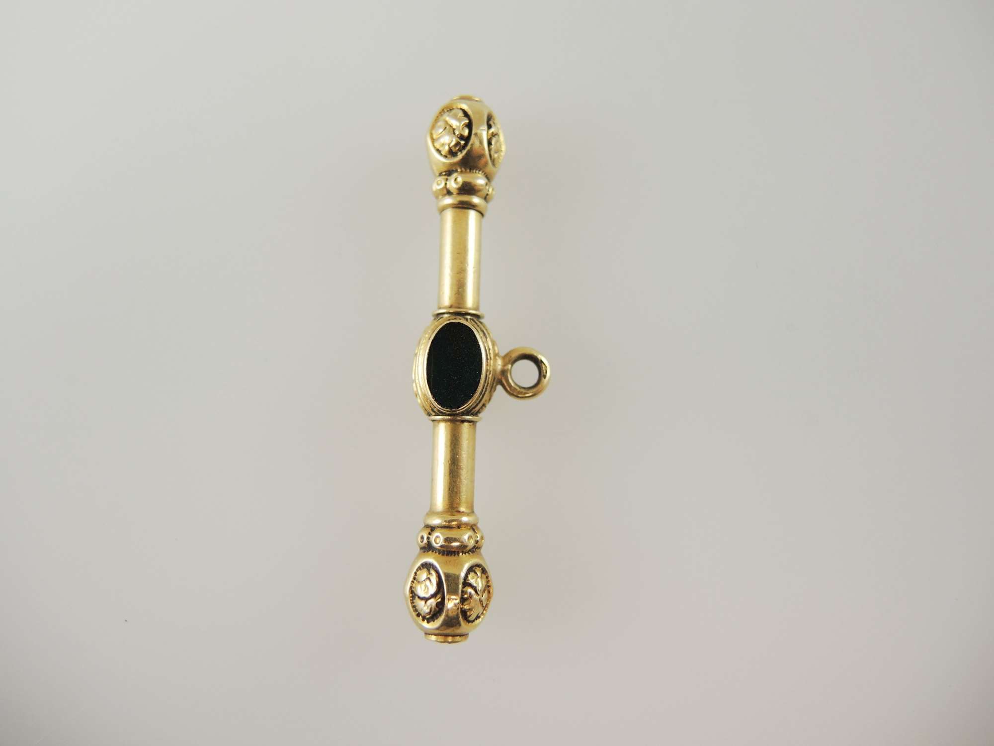 Gold and Stone Set Retractable T bar pocket watch key c1850