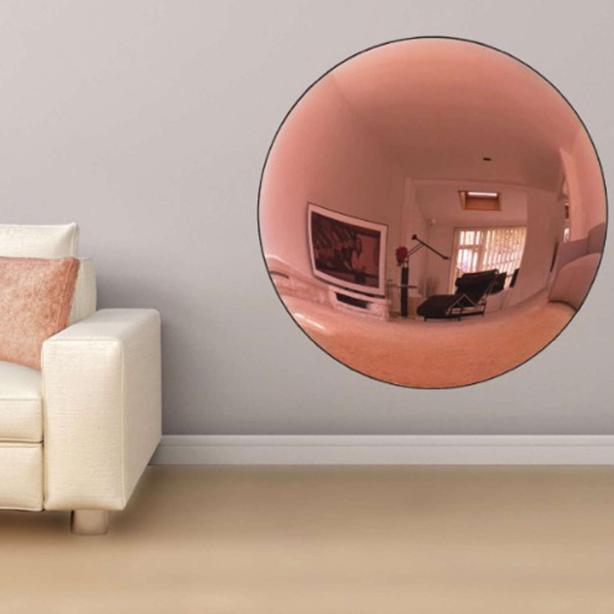 Large Antiqued Pink Convex Mirror