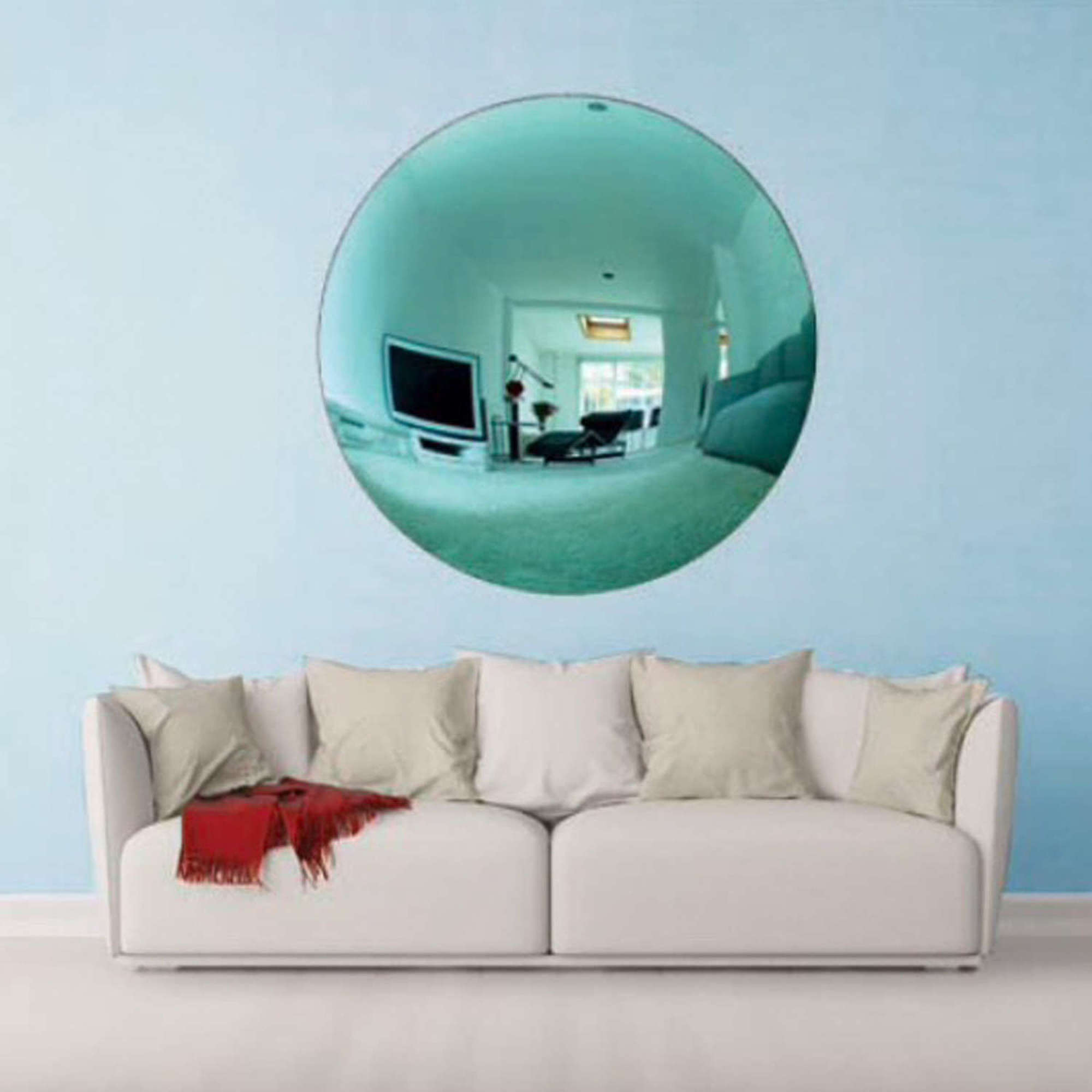 Large Aqua Blue Convex Mirror