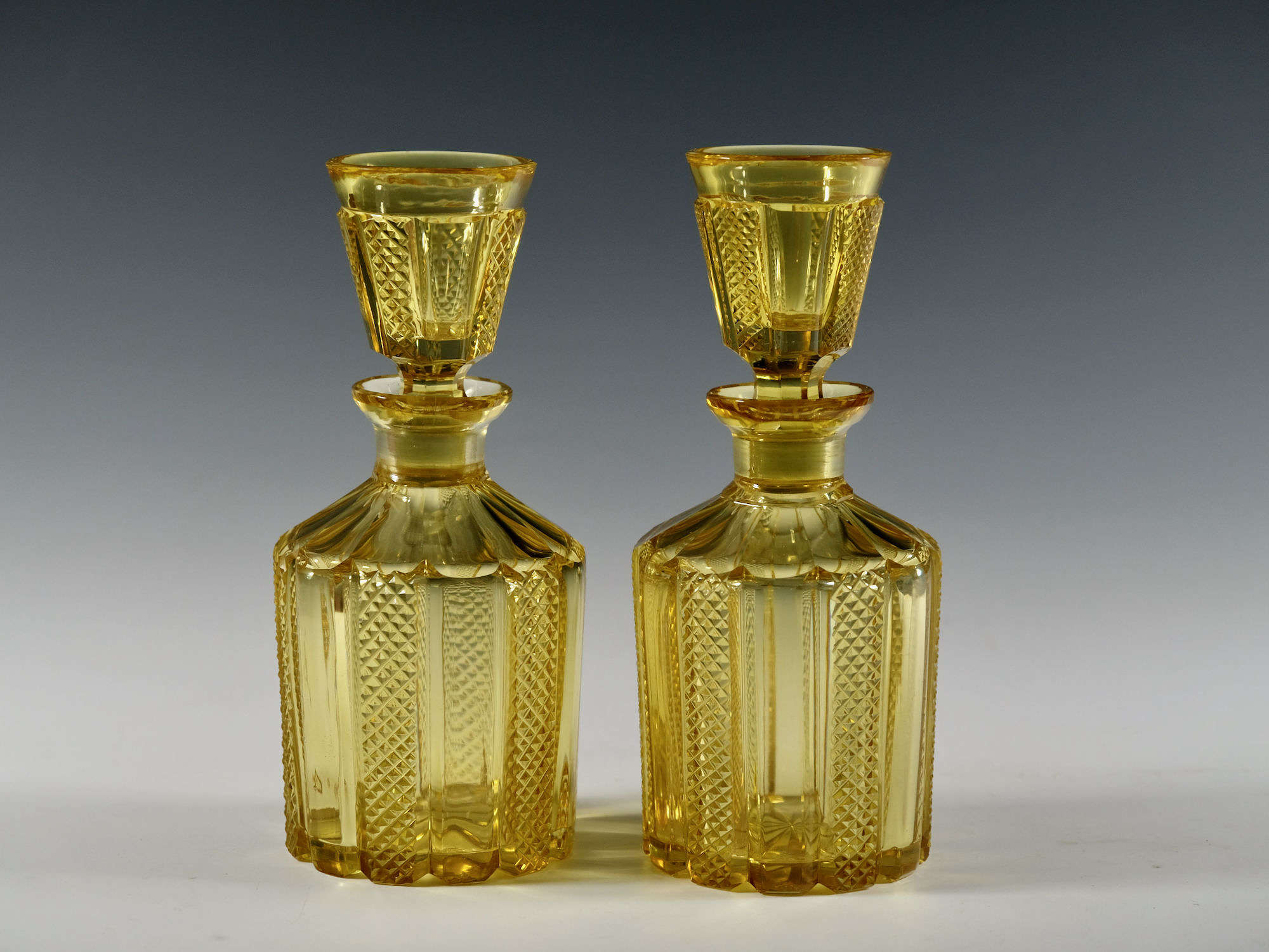 Antique glass - pair of decanters with tasting stoppers c1830