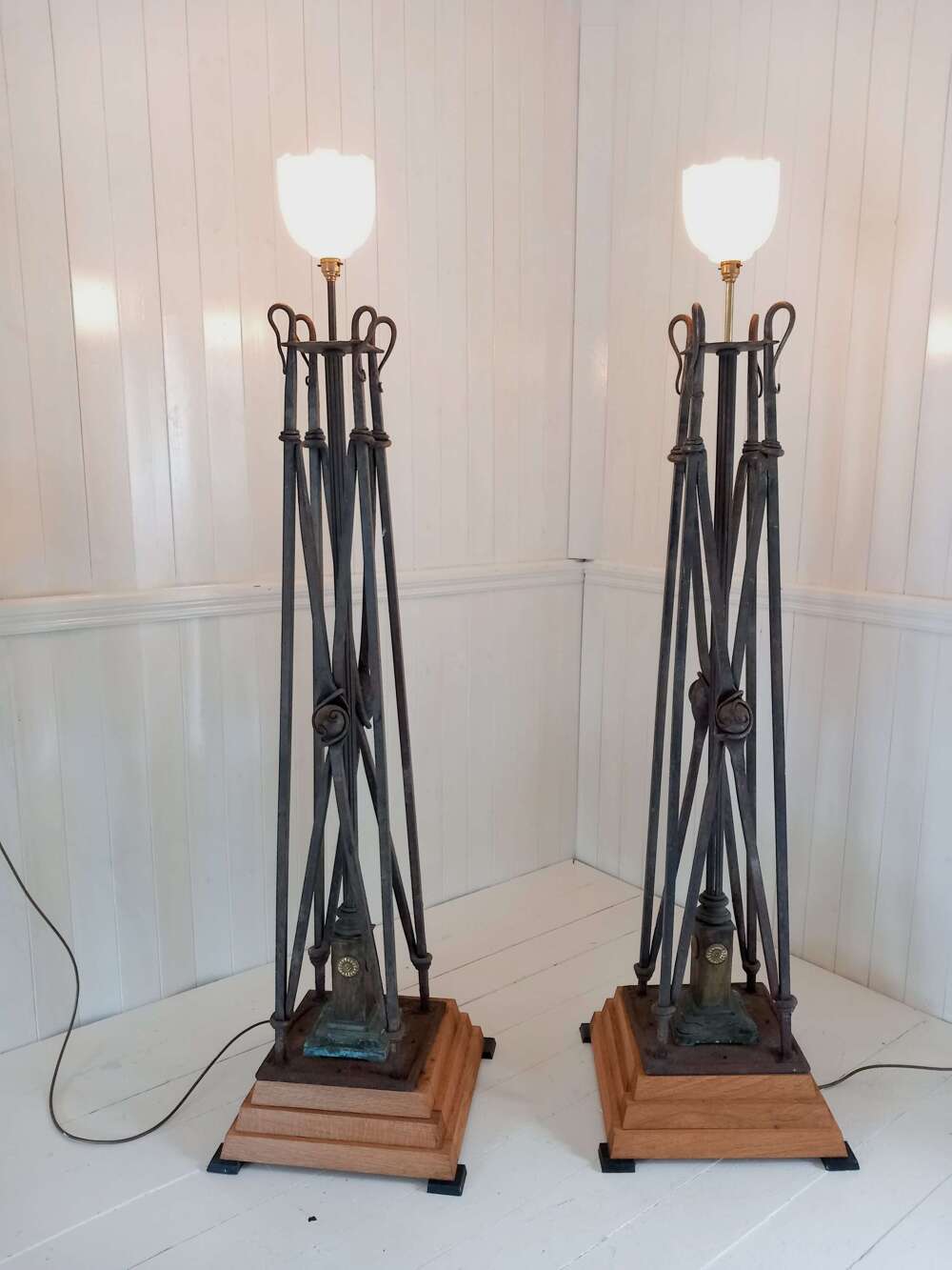 Early 20th Century Pair of Wrought Iron Pier Lights