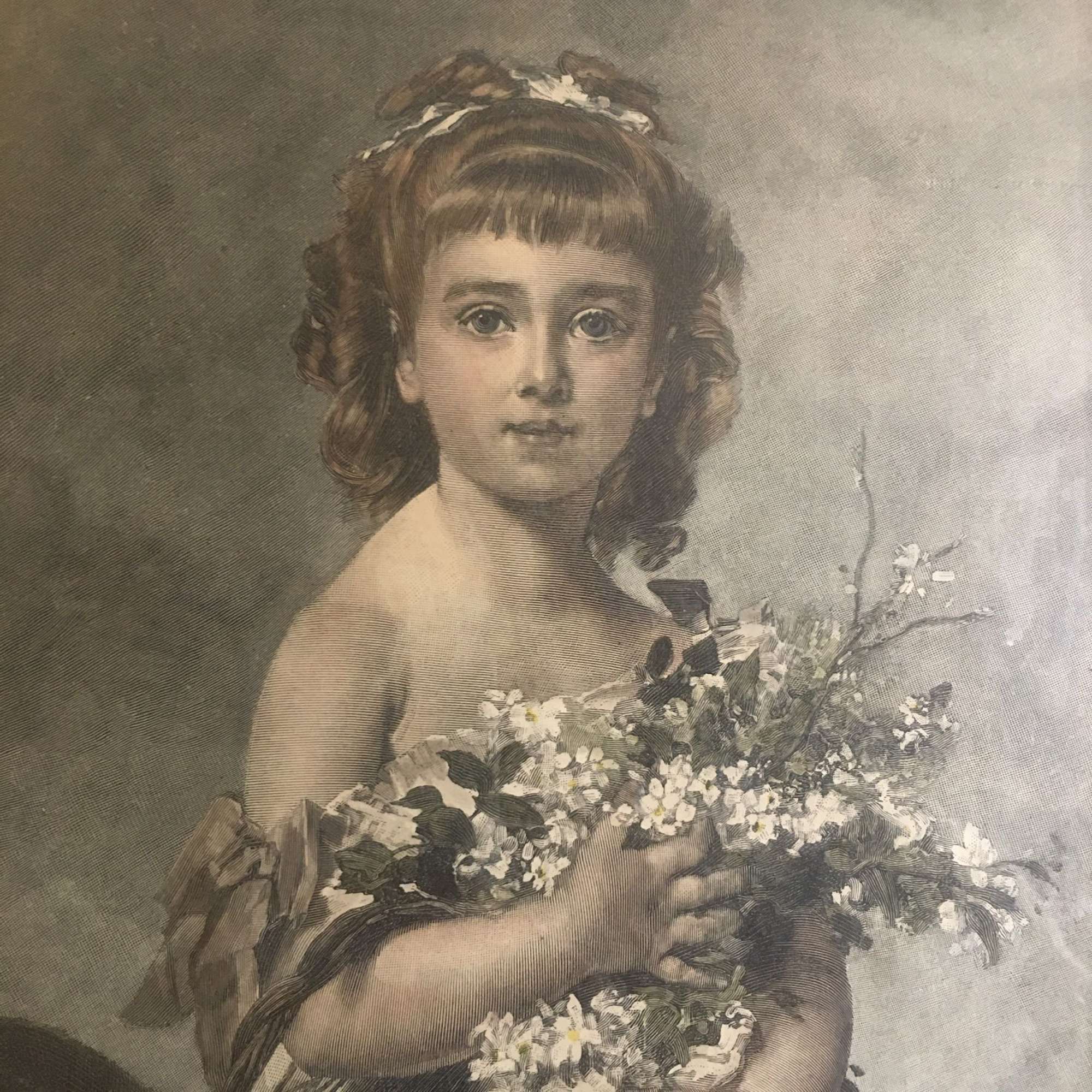 Antique hand-coloured print of girl 1881