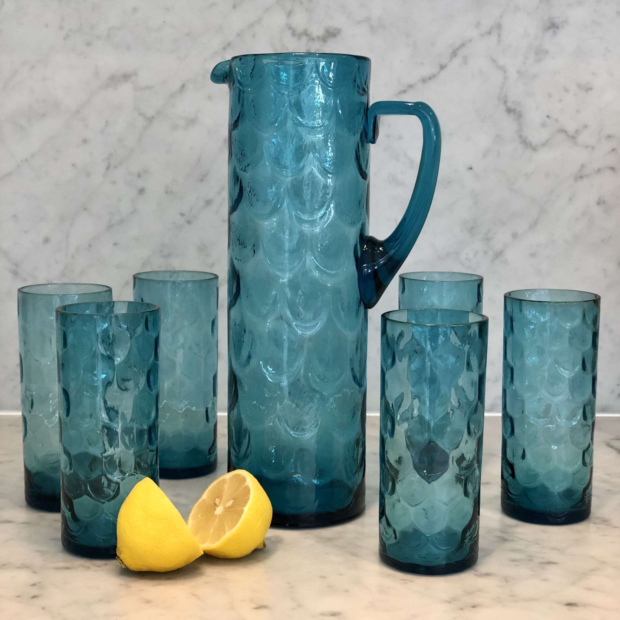 Retro fish scale pattern glass tall jug and tumblers